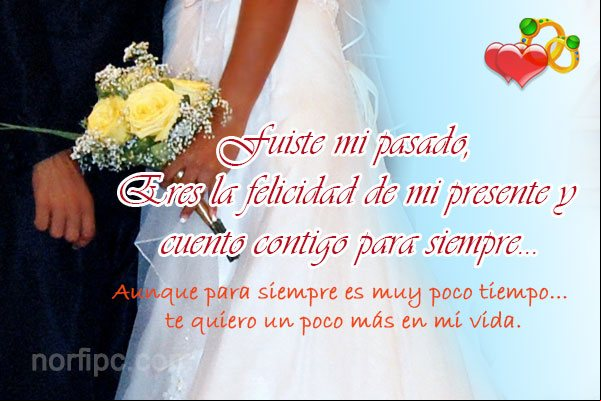 Fuiste mi pasado, eres la felicidad de mi presente y cuento contigo para siempre Foto con frase sobre el amor y la felicidad