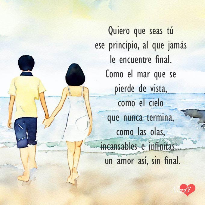 Quiero contigo un amor sin principio, sin final Pareja de novios caminando por la orilla del mar