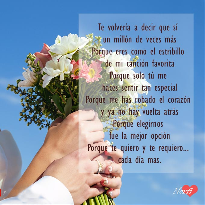 Te volvería a decir que sí un millón de veces más... Ramo de flores en mano de dos prometidos