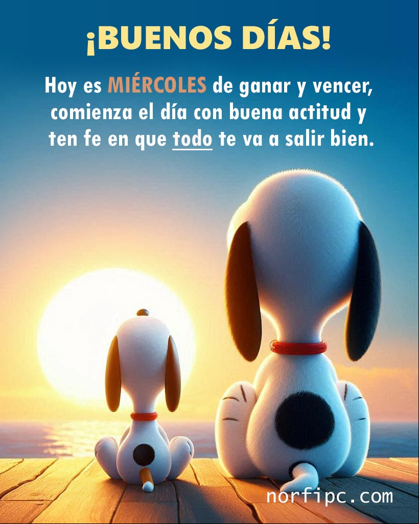 Hoy es MIÉRCOLES de ganar y vencer, comienza el día con buena actitud y ten fe en que todo te va a salir bien Dos perritos mirando el sol del amanecer