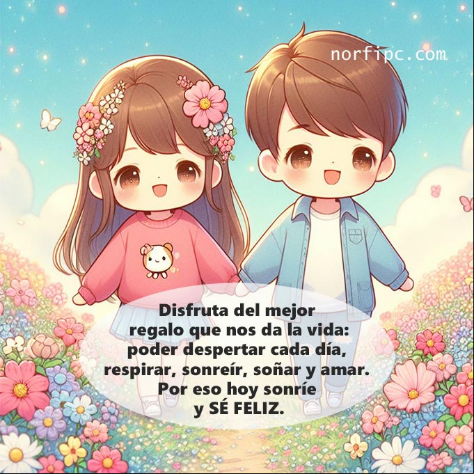 Disfruta del mejor regalo que nos da la vida, poder despertar cada día, respirar, sonreír, soñar y amar. Por eso sonríe y sé feliz Dos chicos de la mano sonriendo
