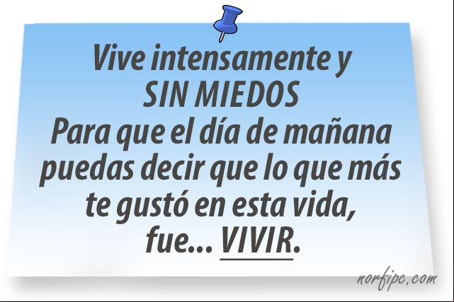Vive intensamente y sin miedos, para que el día de mañana puedas decir que lo que más te gustó en esta vida, fue vivir. #Exito Vive intensamente y sin miedos