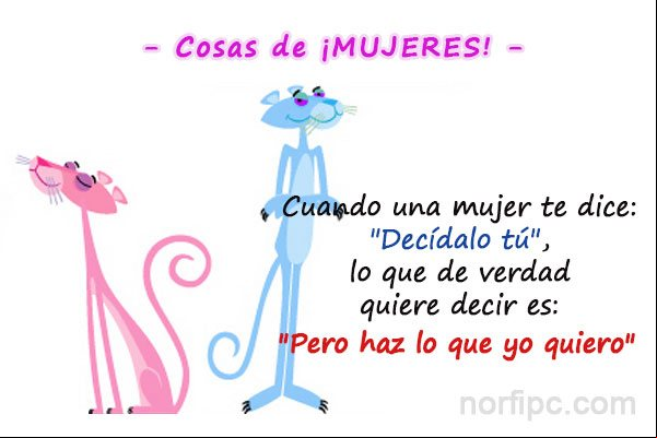 Cuando una mujer te dice: 'Decídete tu', lo que de verdad quiere decir es: 'Pero haz lo que yo quiero' Así somos las mujeres, frases y pensamientos