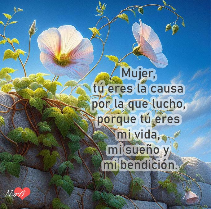 Mujer, tú eres la causa por la que lucho, porque tú eres mi vida, mi sueño y mi bendición Flores silvestres trepando por un muro de piedra