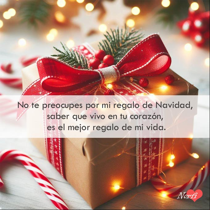 No te preocupes por mi regalo de Navidad, saber que vivo en tu corazón, es el mejor regalo de mi vida Presente de Navidad