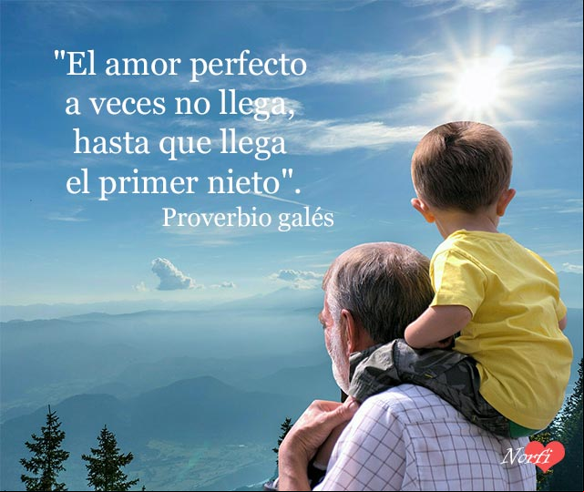 El amor perfecto a veces no llega, hasta que llega el primer nieto. Proverbio galés para los Padres El amor perfecto a veces no llega, hasta que llega el primer nieto