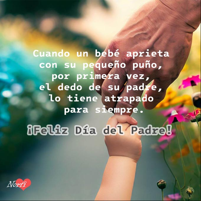 Cuando un bebé aprieta con su pequeño puño, por primera vez, el dedo de su padre, lo tiene atrapado para siempre. ¡Feliz Dia del Padre! Bebe apretando con su mano el dedo del padre