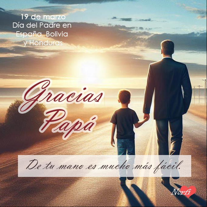 19 de marzo Día del Padre en España, Bolivia y Honduras Padre caminando con su hijo de la mano. #DiaPadre