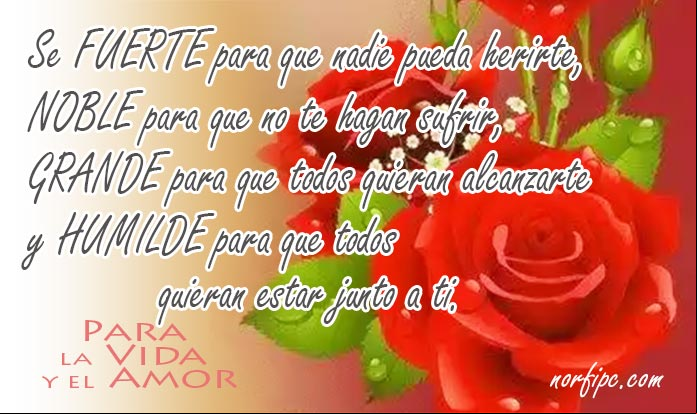 Sé fuerte para que nadie pueda herirte, noble para que no te hagan sufrir, grande para que todos quieran alcanzarte y tan humilde que todos quieran estar junto a ti. #Pensamientos Frases y pensamientos sobre la vida y el amor para Facebook y Twitter