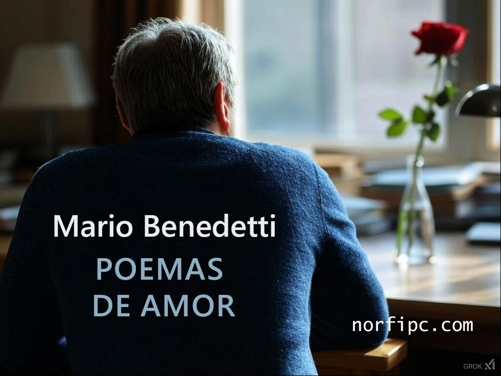 Seleccion de los mejores poemas de amor de Mario Benedetti Mario benedetti de espaldas escribiendo en una mesa