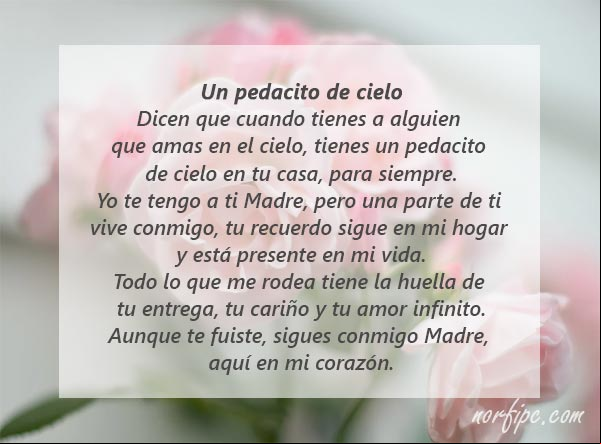 Un pedacito de cielo. Poema para mi Madre que murió Un pedacito de cielo. Poema para mi Madre que murió