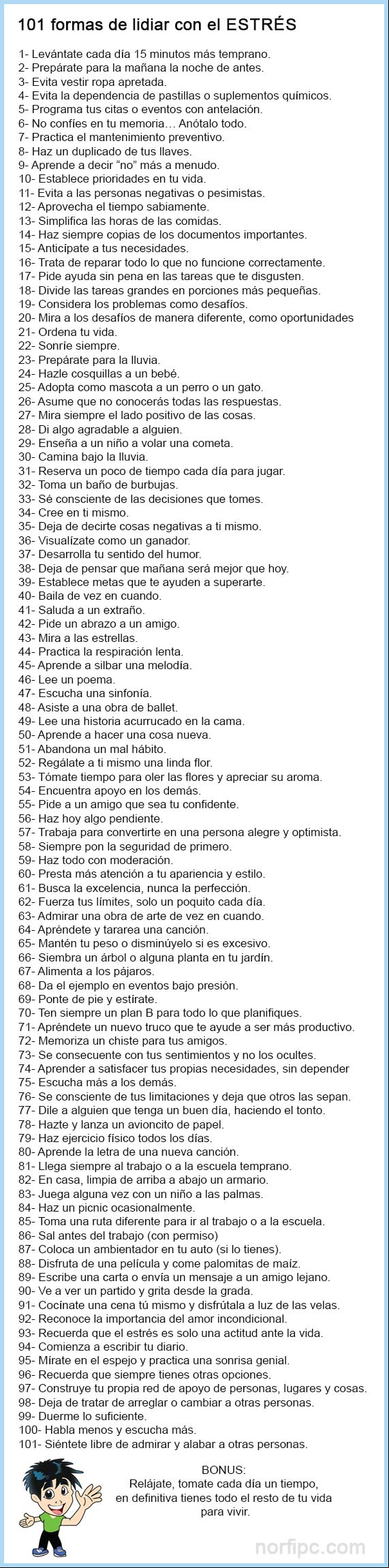 Lista con las 101 formas de lidiar con el estrés y vivir una vida sana Lista con las 101 formas de lidiar con el estrés y vivir una vida sana
