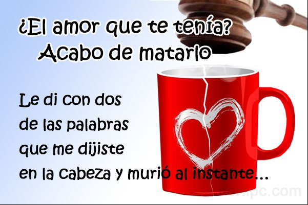 ¿El amor que te tenía? Acabo de matarlo. Le di con dos de las palabras que me dijiste en la cabeza y murió al instante... Algunas palabras matan el amor