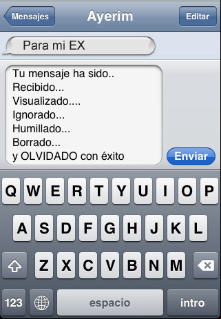 Para mi EX: Tu mensaje ha sido recibido, visualizado, ignorado, humillado, borrado y olvidado con éxito Un mensaje para mi EX en Facebook