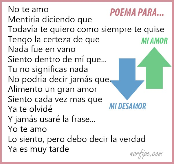 Poema para mi amor o desamor, de acuerdo a como se lea Poema para mi amor o para mi desamor
