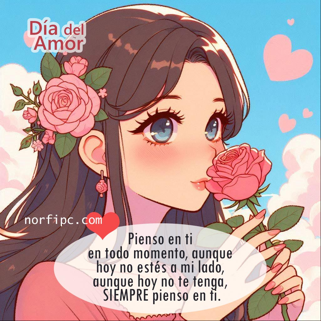 Pienso en ti en todo momento, aunque hoy no estés a mi lado, aunque hoy no te tenga, SIEMPRE pienso en ti. #FrasesAmor mujer oliendo una rosa