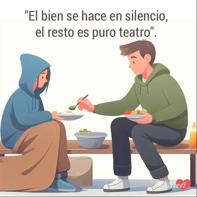 El bien se hace en silencio, el resto es puro teatro Persona ofreciendo plato de comida a un indigente