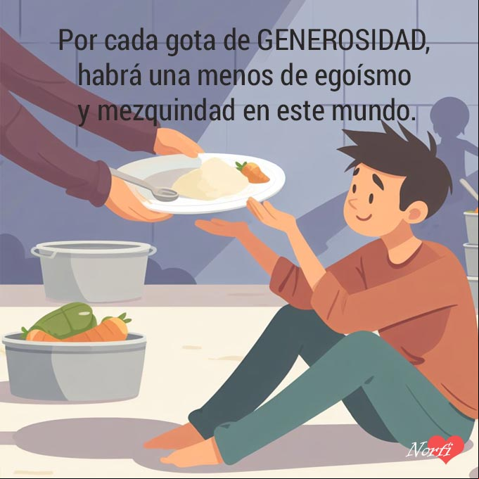 Por cada gota de generosidad, habrá una menos de egoísmo y mezquindad en este mundo Persona dando un plato de comida a una hambrienta