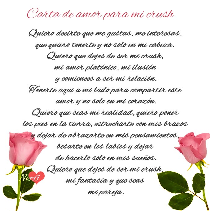 Carta de amor para mi crush, mi amor imposible, mi ilusión Carta de amor para mi crush'