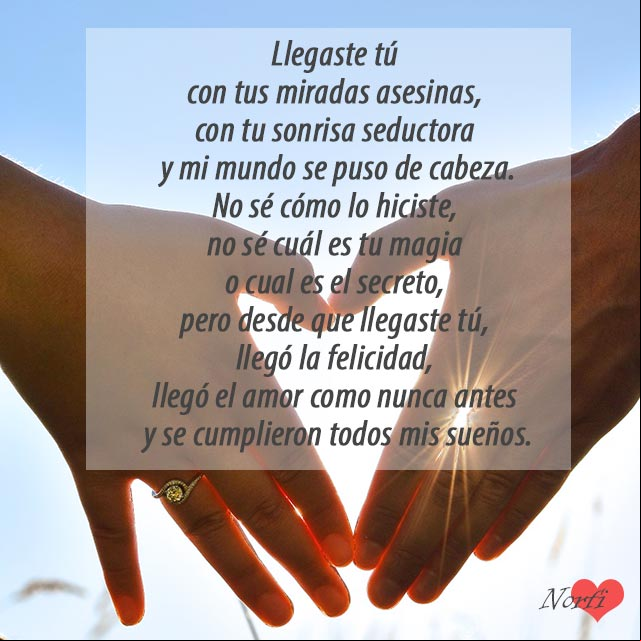 Desde que llegaste tú, llegó la felicidad, llegó el amor como nunca antes y se cumplieron mis sueños Desde que llegaste tú