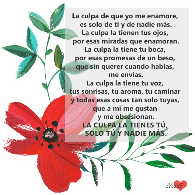 La culpa de que yo me enamore locamente, es solo de ti y de nadie más La culpa de que yo me enamore locamente, es solo de ti y de nadie más