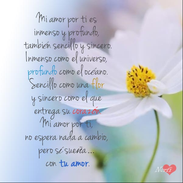 Mi amor por ti, no espera nada a cambio, solo sueña con tu amor. #PoemasAmor Mi amor por ti, no espera nada a cambio, solo sueña con tu amor