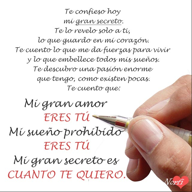 Carta de confesión de amor, poema Mi gran secreto es cuanto te quiero