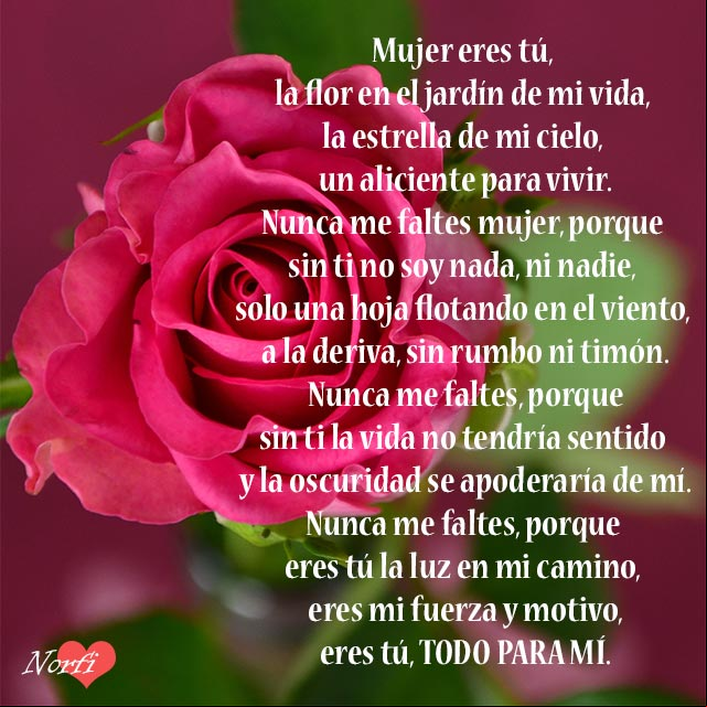 Poema para dedicar a una mujer Mujer eres tú, todo para mí. Poema para dedicar a una Mujer