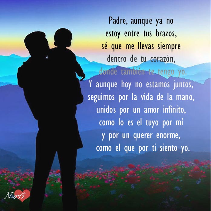 Padre te llevo en el corazón Padre con su hijo en brazos en el amanecer