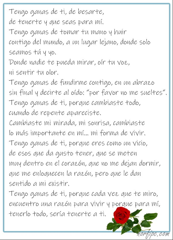 Poema de amor. Ganas de de besarte y que seas para mí Poema de amor. Ganas de de besarte y que seas para mí