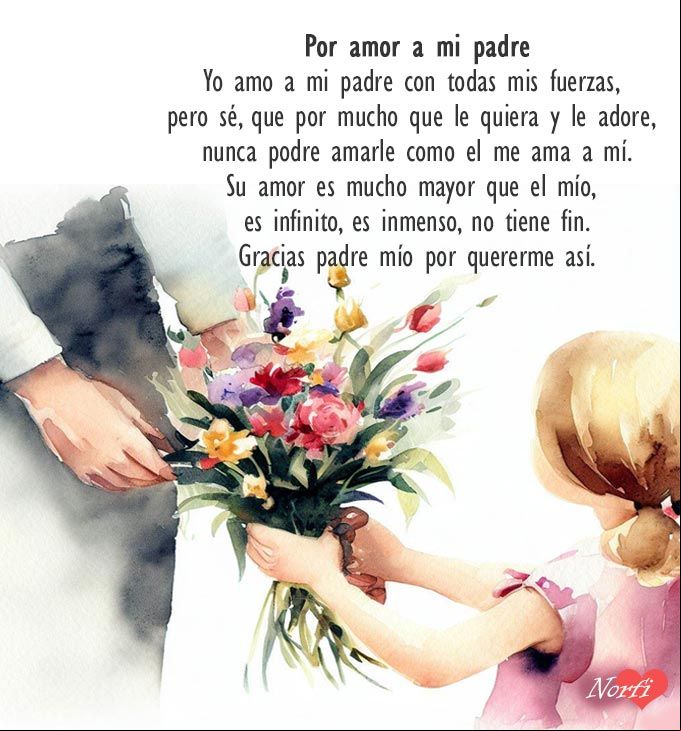 Por amor a mi padre haría cualquier cosa, cualquier locura, hasta lo imposible, sin con eso lo hiciera feliz Niña entregando flores a su padre