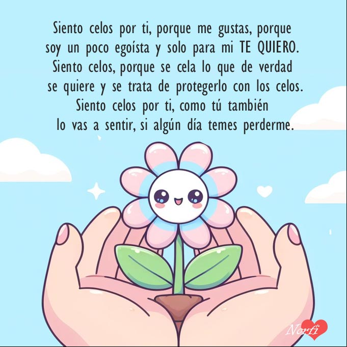 Siento celos por ti, poema de amor F linda dentro de dos manos abiertas