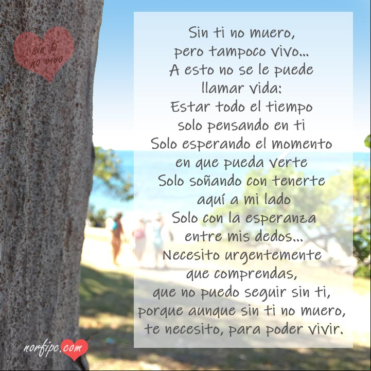 Sin ti no muero, pero tampoco vivo. Poema para un amor urgente y desesperado Sin ti no muero, pero tampoco vivo. Poema para un amor urgente y desesperado