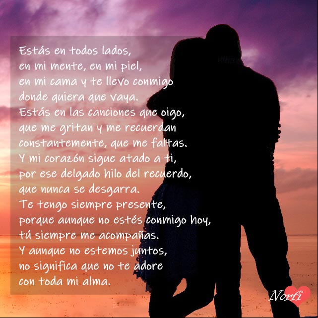 No dejo de añorarte y pensarte, poema Te llevo siempre presente