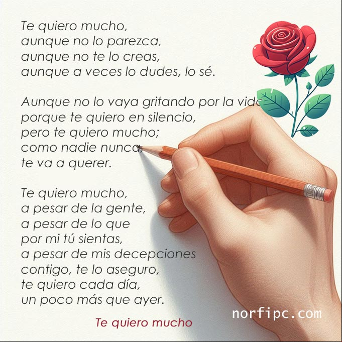 Te quiero mucho, poema Mano de una persona escribiendo un poema de amor