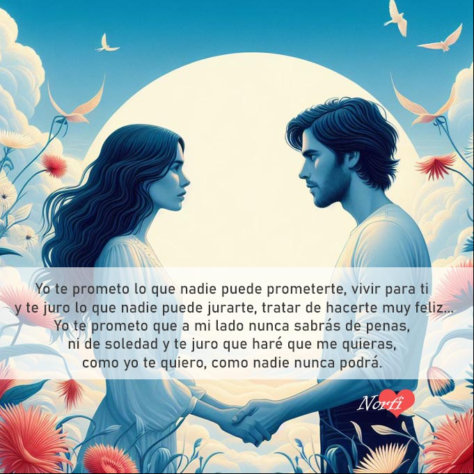 Yo te prometo, poema de amor Una mujer y un hombre de la mano bajo la luna