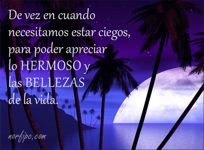 De vez en cuando necesitamos estar ciegos, para poder apreciar lo hermoso y las bellezas de la vida. #FrasesVida Frases ingeniosas, agudas y filosóficas sobre la vida