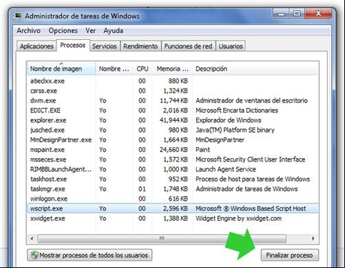 Detener el proceso del virus mungen en el de tareas de Windows 7 Detener el proceso del virus mungen en el de tareas de Windows 7