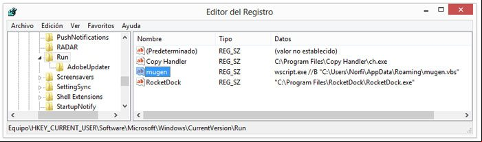 Entrada creada por el virus mungen en el Registro de Windows Entrada creada por el virus mungen en el Registro de Windows
