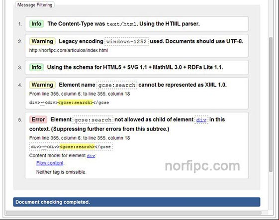 Resultado de la comprobación de un archivo HTML con el Validador Nu Html Checker Resultado de la comprobación de un archivo HTML con el Validador Nu Html Checker