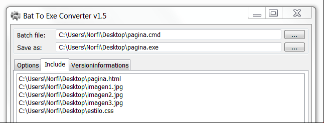 Incluir archivos en Bat to Exe