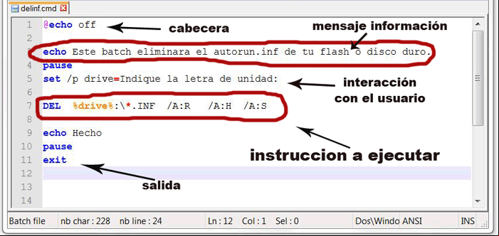 La estructura de un archivo batch