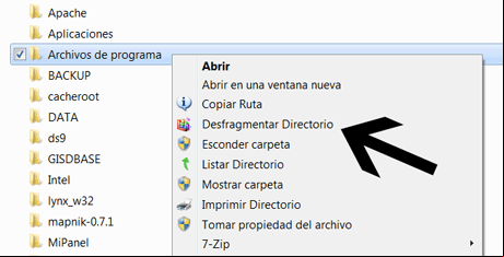 Crear opción en el menú contextual para desfragmentar directorios con CONTIG