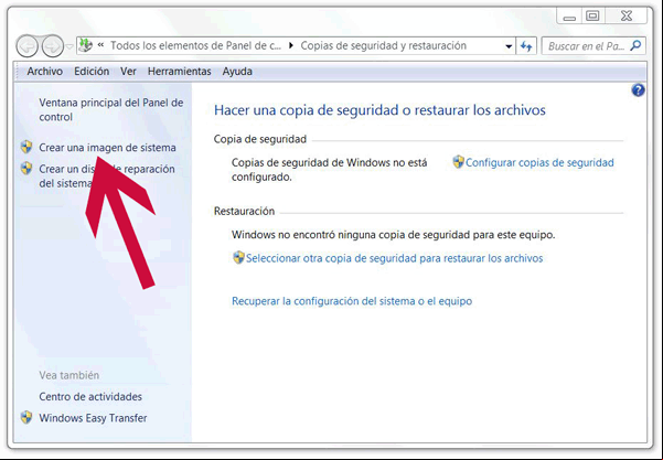 Crear una copia de seguridad o imagen del sistema Crear una copia de seguridad o imagen del sistema