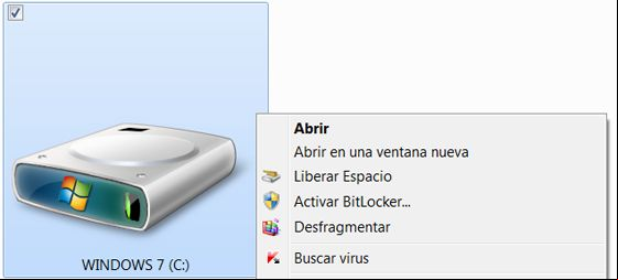 Agregar en el menú contextual de las unidades Desfragmentar y Liberar espacio