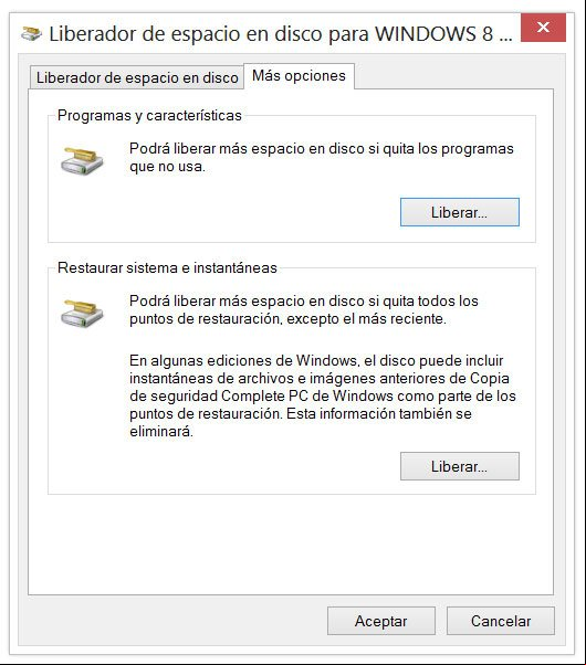 Liberar espacio en disco en Windows, otras opciones Liberar espacio en disco en Windows, otras opciones