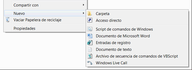 Crear nuevas entradas en el submenú Nuevo del menú contextual