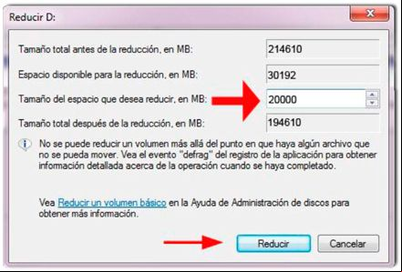Reducir volumen en un disco duro