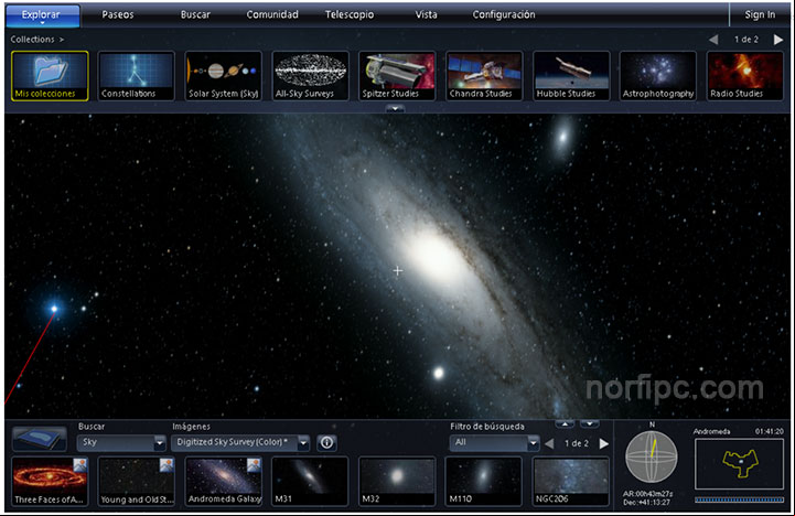 Ventana del programa WorldWide Telescope Ventana del programa WorldWide Telescope