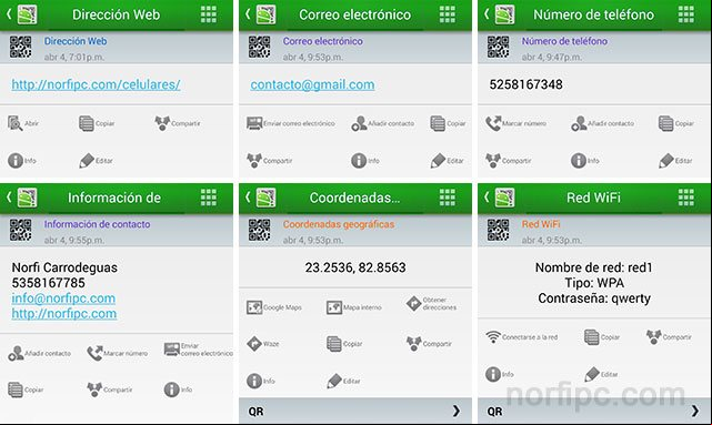 Contenido diferente en los códigos QR y las acciones que se pueden realizar Contenido diferente en los códigos QR y las acciones que se pueden realizar